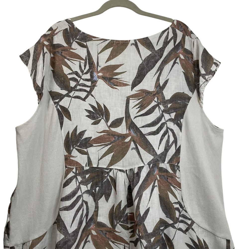 Lungo L'Arno Italy 2X 100% Linen Cotton Tropical Leaf Print Shift Dress Pockets - Picture 4 of 11